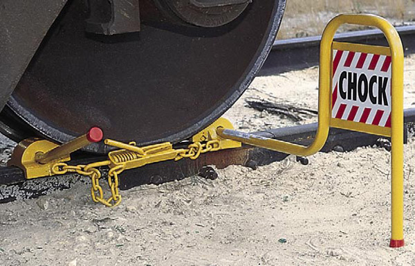 Aldon steel railroad wheel chock, freight railcar