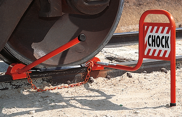 Aldon steel railroad wheel chock, freight railcar
