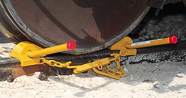 Aldon steel railroad wheel chock, freight railcar