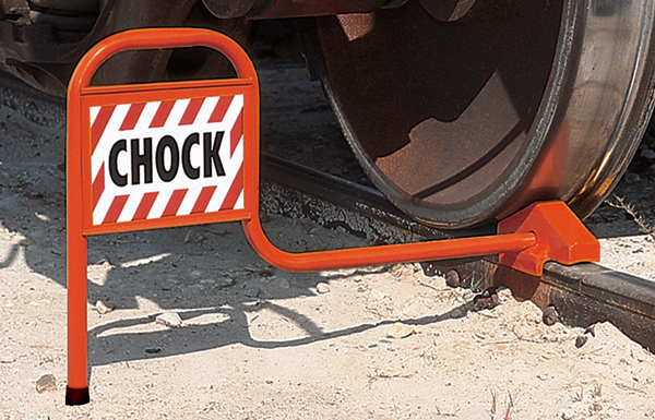 Aldon steel railroad wheel chock, freight railcar