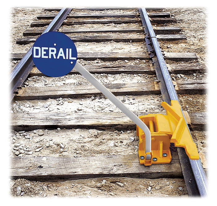 Two-Way Hinged Railroad Derail with Manual Sign Holder (For Freight Cars)