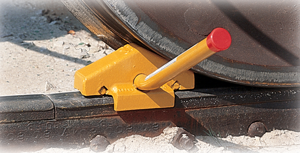 Aldon steel railroad wheel chock, freight railcar