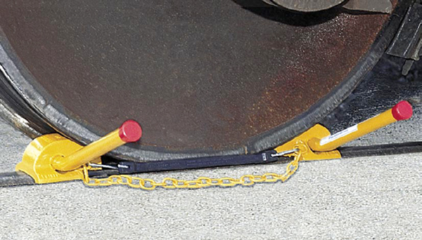 Aldon steel railroad wheel chock, freight railcar