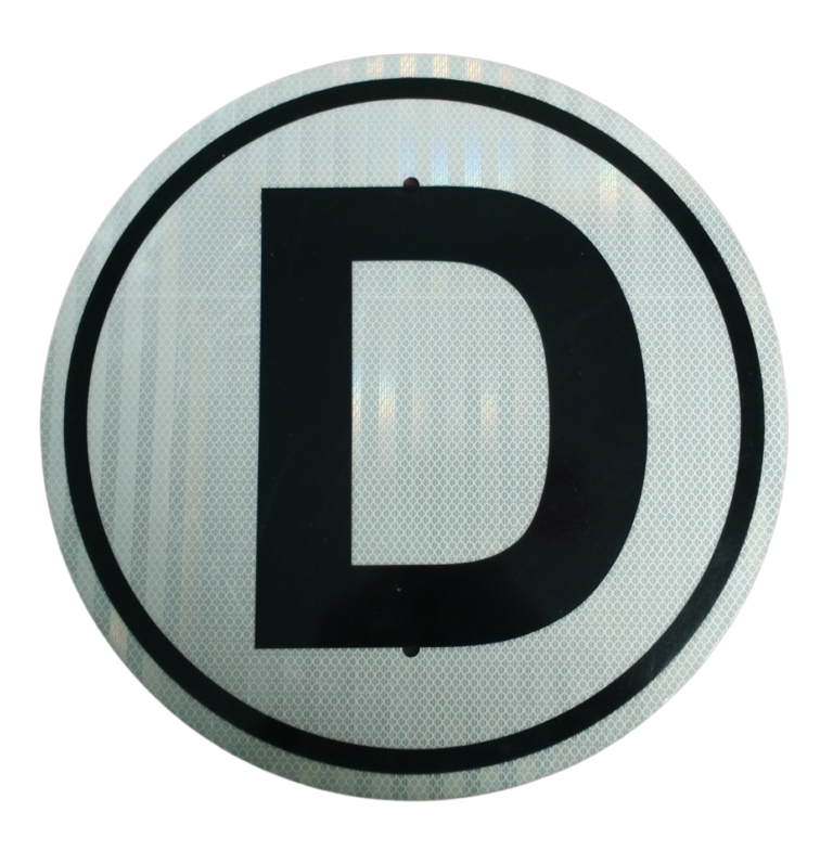 BNSF Style #28. 16″ Round, Double-Face Derail Sign