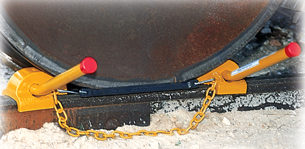 Aldon steel railroad wheel chock, freight railcar