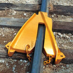 Aldon railroad rerailing frog straddle type rerailers